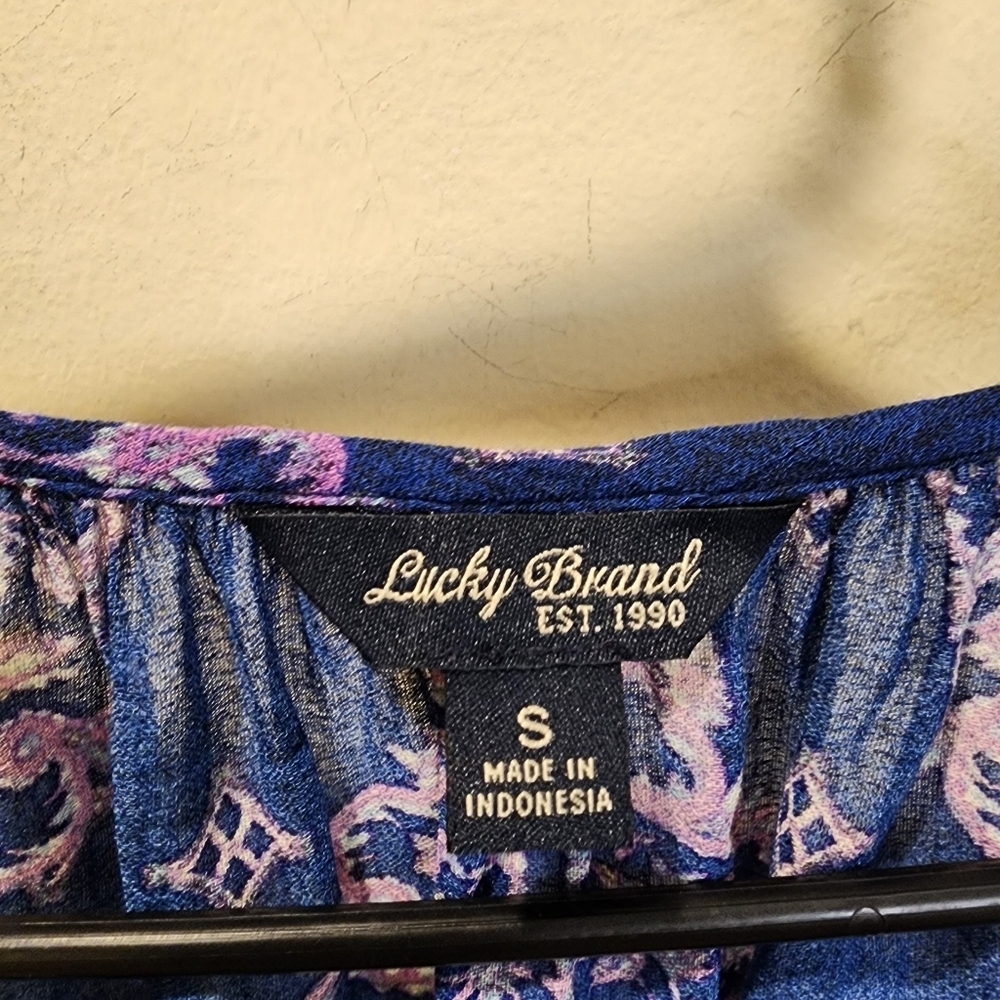 LUCKY BRAND Bohemian Blue and Purple Casual Blouse Size S - Picture 2 of 11